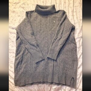 Polo Ralph Lauren Wool-Cashmere Cable Knit Turtleneck Grey Sweater